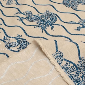 Shokunin Collection Hand-printed Japanese Fabric Ryu Dragon - 9B - 50cm