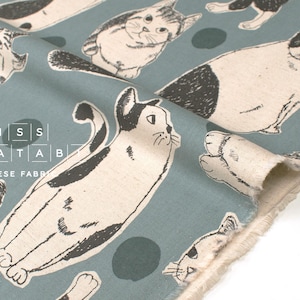 Tela japonesa Sweet Kitty - espuma de mar - 50 cm