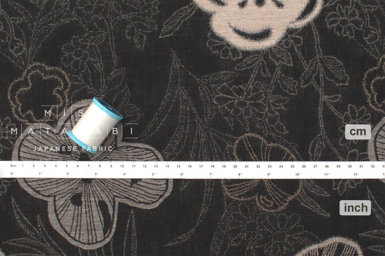 Japanese Fabric Yarn Dyed Woven Jacquard A black, latte 50cm image 2