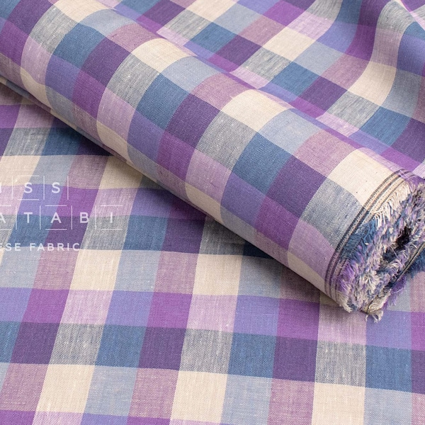 DEADSTOCK Japanese Fabric 100% Linen Check Plaid - 6 -  50cm