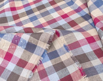 DEADSTOCK Japanese Fabric 100% Linen Check Plaid - 33 -  50cm