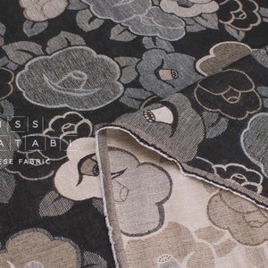 Japanese Fabric - Yarn Dyed Jacquard Retro Tsubaki  - black, latte - 50cm
