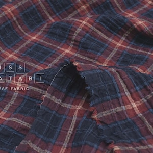 Japanese Fabric Shokunin Collection Yarn-Dyed Plaid Herringbone - blue, red - 50cm