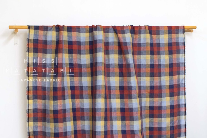 DEADSTOCK Japanese Fabric 100% Linen Check Plaid 37 50cm image 4