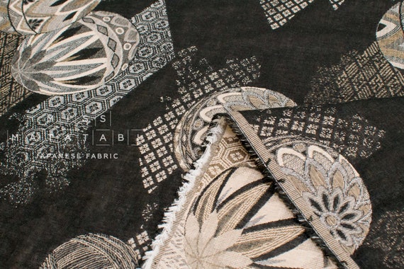Japanese Fabric Yarn Dyed Jacquard Woven Hishi Monyo - Black