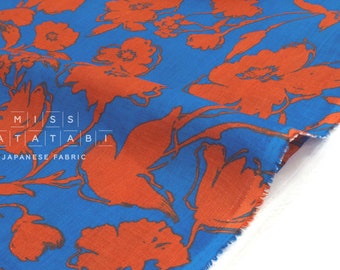 Japanese Fabric 100% linen Negative Flower - A -  50cm