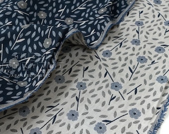 Japanese Fabric Yarn Dyed Woven Jacquard Sweet Floral - navy blue - 50cm