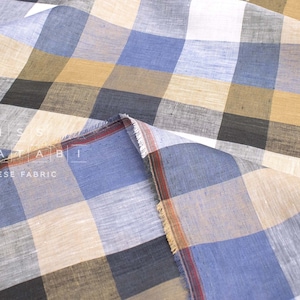 DEADSTOCK Japanese Fabric 100% Linen Check Plaid - 23 -  50cm