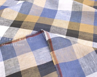 Tela japonesa DEADSTOCK 100% lino a cuadros - 23-50 cm