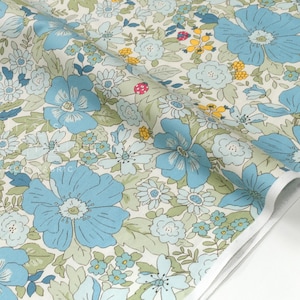 Tecido japonês com estampa de flores - azul - 50 cm