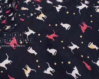 Japanese Fabric Corduroy Cats and Pindots - E - 50cm