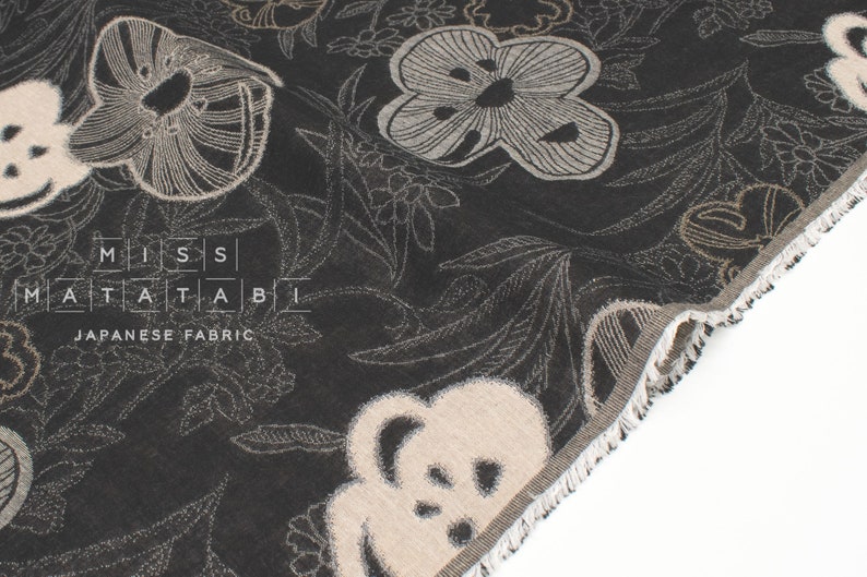 Tissu japonais tissé teint en fil Jacquard A noir, latte 50 cm image 1