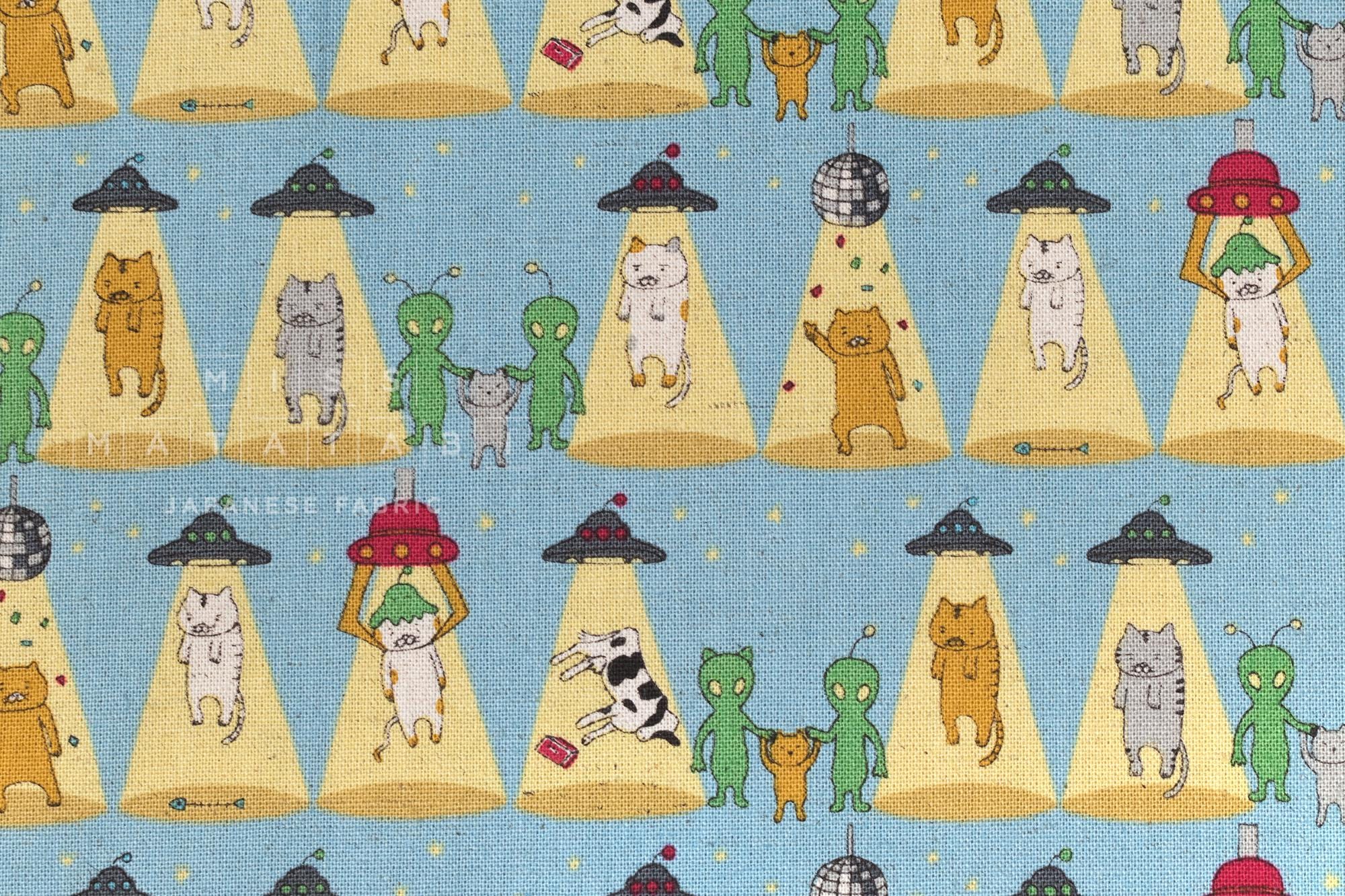 Japanese Fabric Alien Abduction Disco Cats - C - 50cm - Etsy