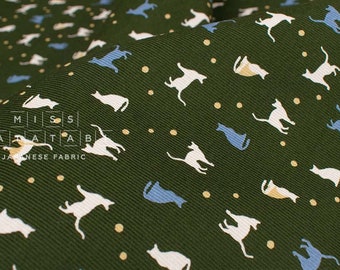 Japanese Fabric Corduroy Cats and Pindots - D - 50cm