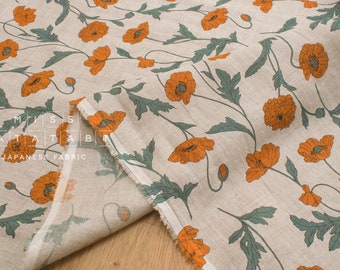 Japanese Fabric 100% linen Hokkoh Poppies III - orange - 50cm