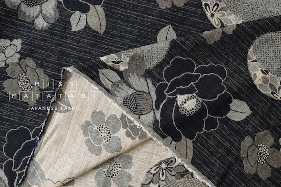 Japanese Fabric - Yarn Dyed Woven Tsubaki Tsuki Jacquard - Black