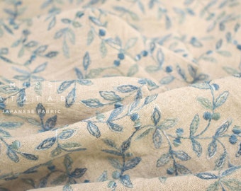 Japanese Fabric Shokunin Collection Yarn-Dyed Sun-Dried Kasuri Embroidered Linen Blend - blue -  50cm