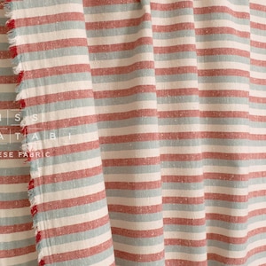Japanese Fabric Shokunin Collection Deadstock Yarn-Dyed Slub Stripes - red - 50cm