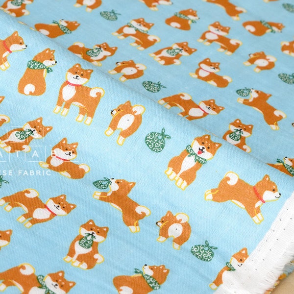 Japanese Fabric Shiba inu double gauze - blue - 50cm