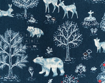 Japanese Fabric Not Scary Bear Forest - blue - 50cm