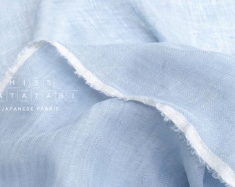 DEADSTOCK Japanese Fabric Washed Herringbone Linen Voile - cornflower blue - 50cm