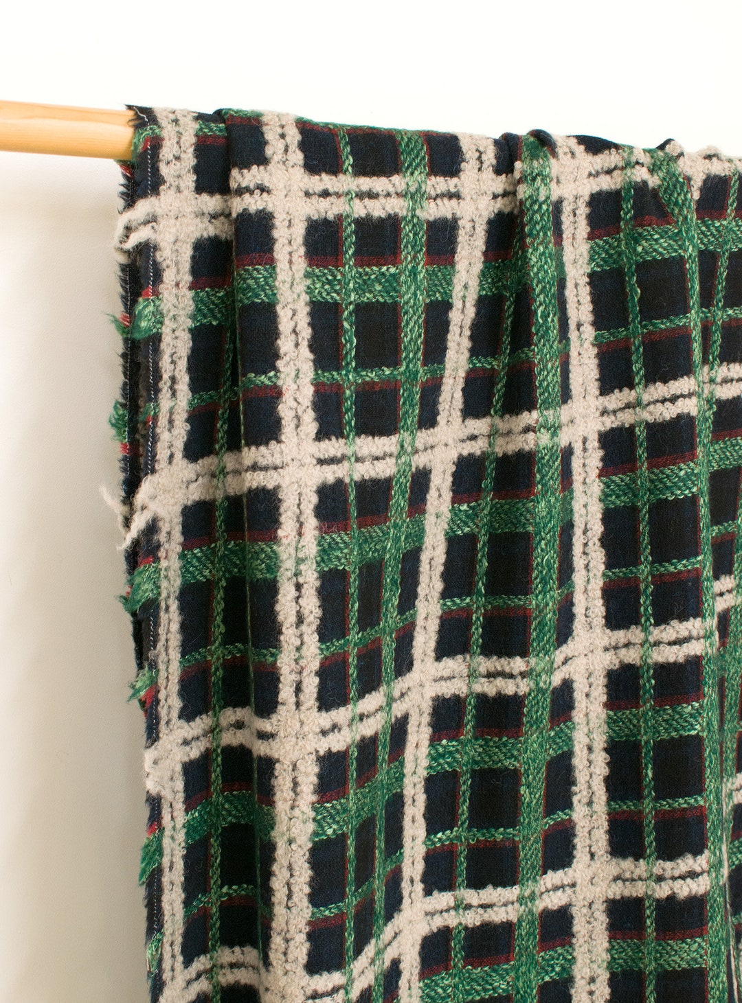 Japanese Fabric Yarn Dyed Wool Textured Plaid Green, Navy 50cm - Etsy