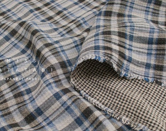 Japanese Fabric Shokunin Collection Yarn-Dyed Plaid and mini gingham - blue - 50cm