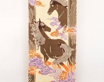 Coleção Shokunin - Tecido Chusen Japonês Tenugui Estampado à Mão - Ano do Cavalo 2026 - tenkakeru uma 50