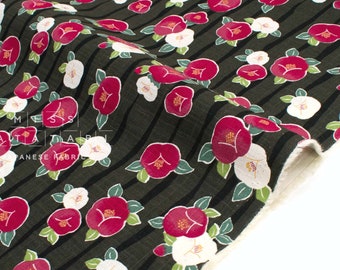 Japanese Fabric Tsubaki Camellia - charcoal, black - 50cm