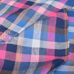 DEADSTOCK Japanese Fabric 100% Linen Check Plaid - 5 -  50cm