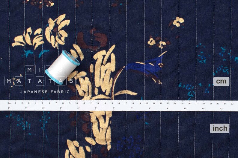 nani IRO Kokka Japanese Fabric PAL Quilted Linen D navy blue 50cm image 4