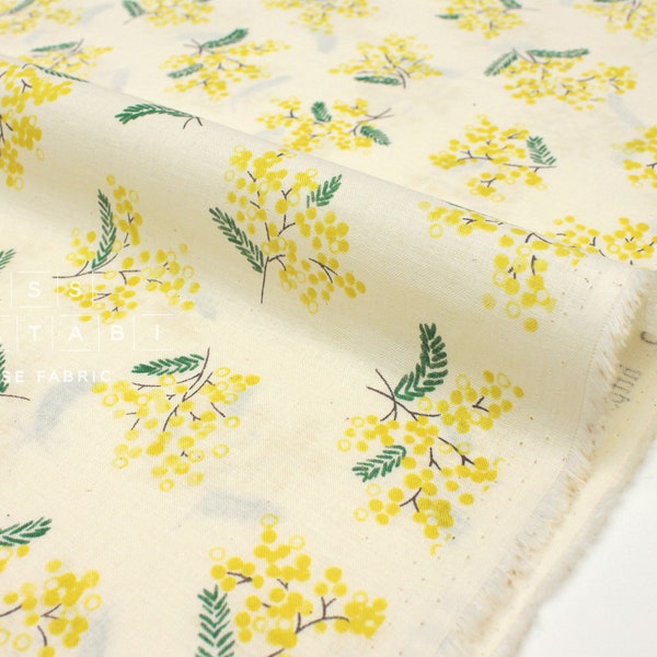 Tissu japonais Kokka Fleurs de Printemps Voile - crème, jaune - 50cm