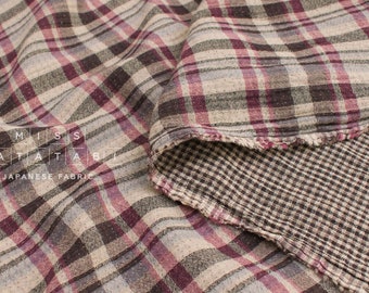 Japanese Fabric Shokunin Collection Yarn-Dyed Plaid and mini gingham - wine - 50cm