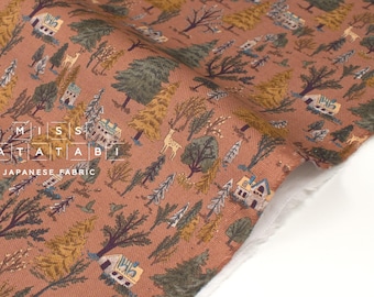 Japanese Fabric Sleepy Mountain Brushed Cotton - terracotta  - 50cm