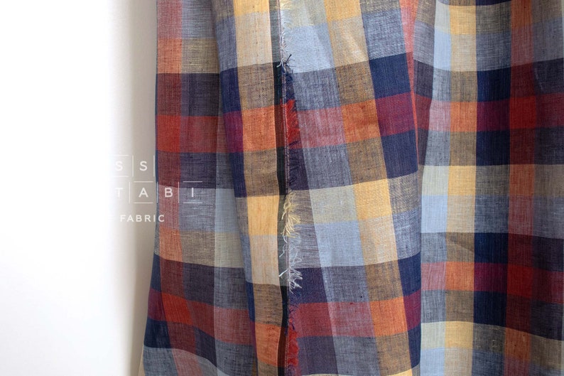 DEADSTOCK Japanese Fabric 100% Linen Check Plaid 37 50cm image 5