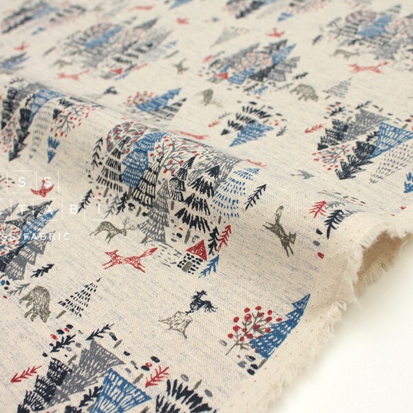 Japanese Fabric Kokka Hokkori Life Fox Forest - blue - fat quarter