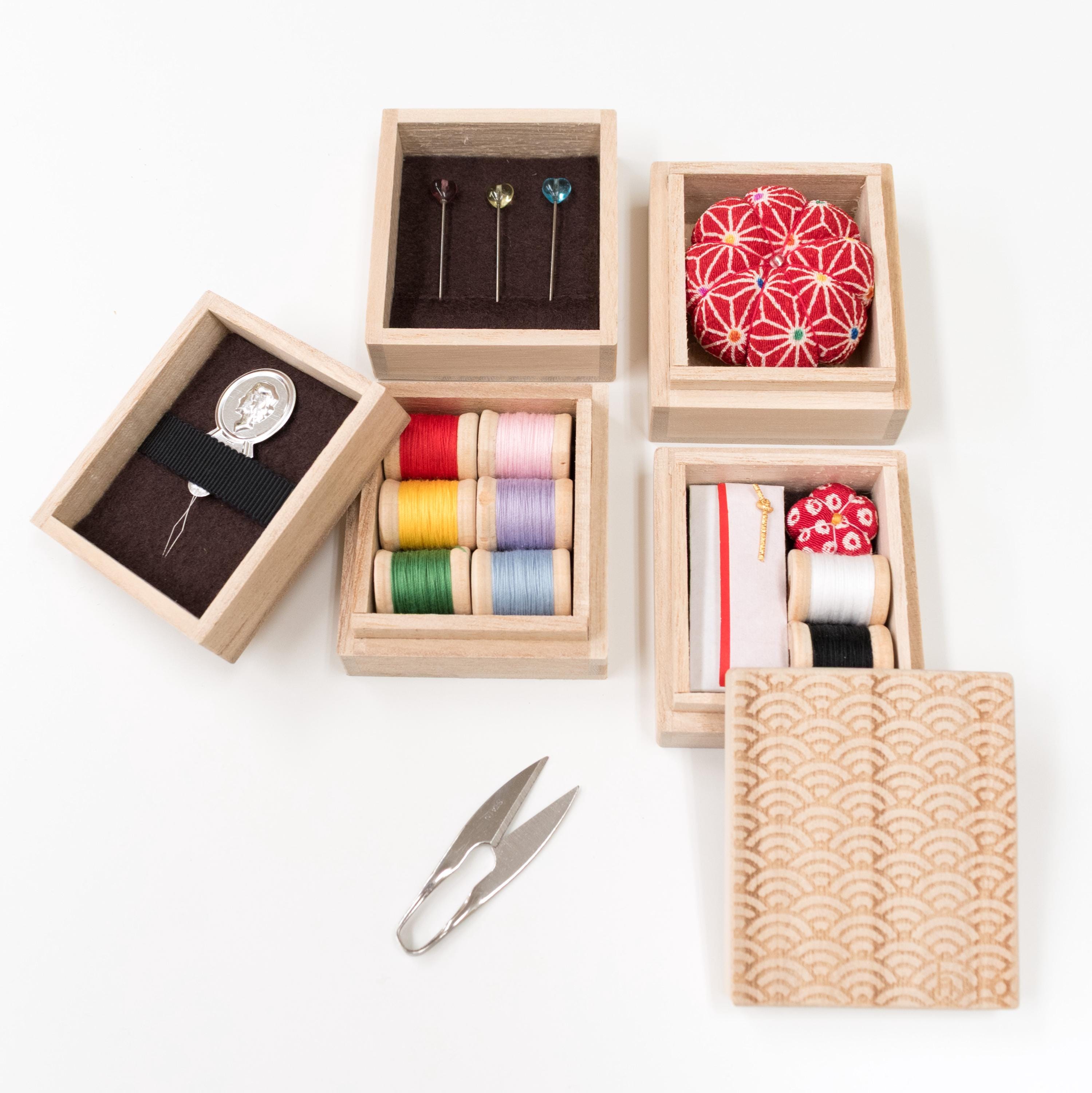 Japanese Hiro Three-tiered Sewing Box Kanazawa Seigaiha Waves