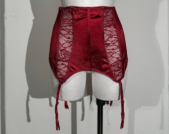 Seductive red vintage girdle with lace fragments, garter belt with 4 suspender straps, size S/M