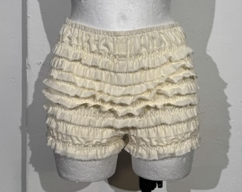 Coquette little cream white bloomers with frills, made of cotton, size S