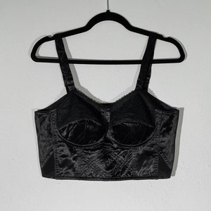 Reggiseno lungo Flirty in raso vintage nero, bustier con elementi in pizzo nero, taglia L