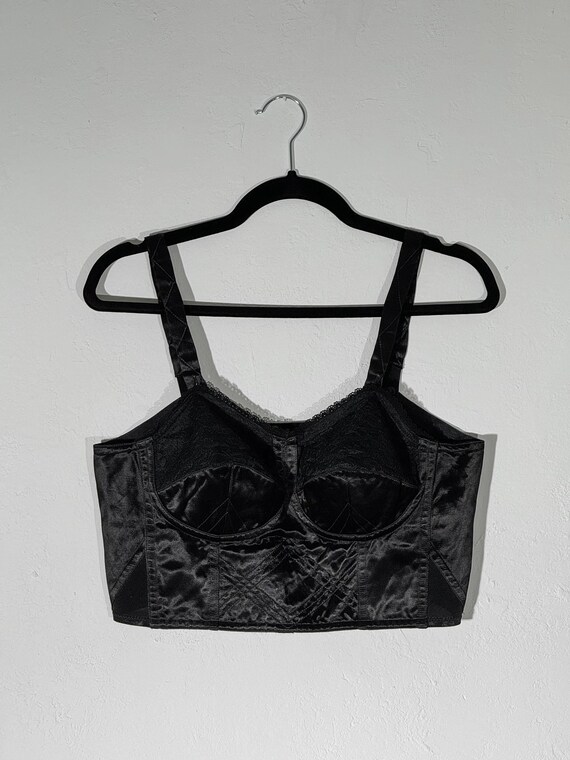Flirty black vintage satin longline bra, bustier … - image 1