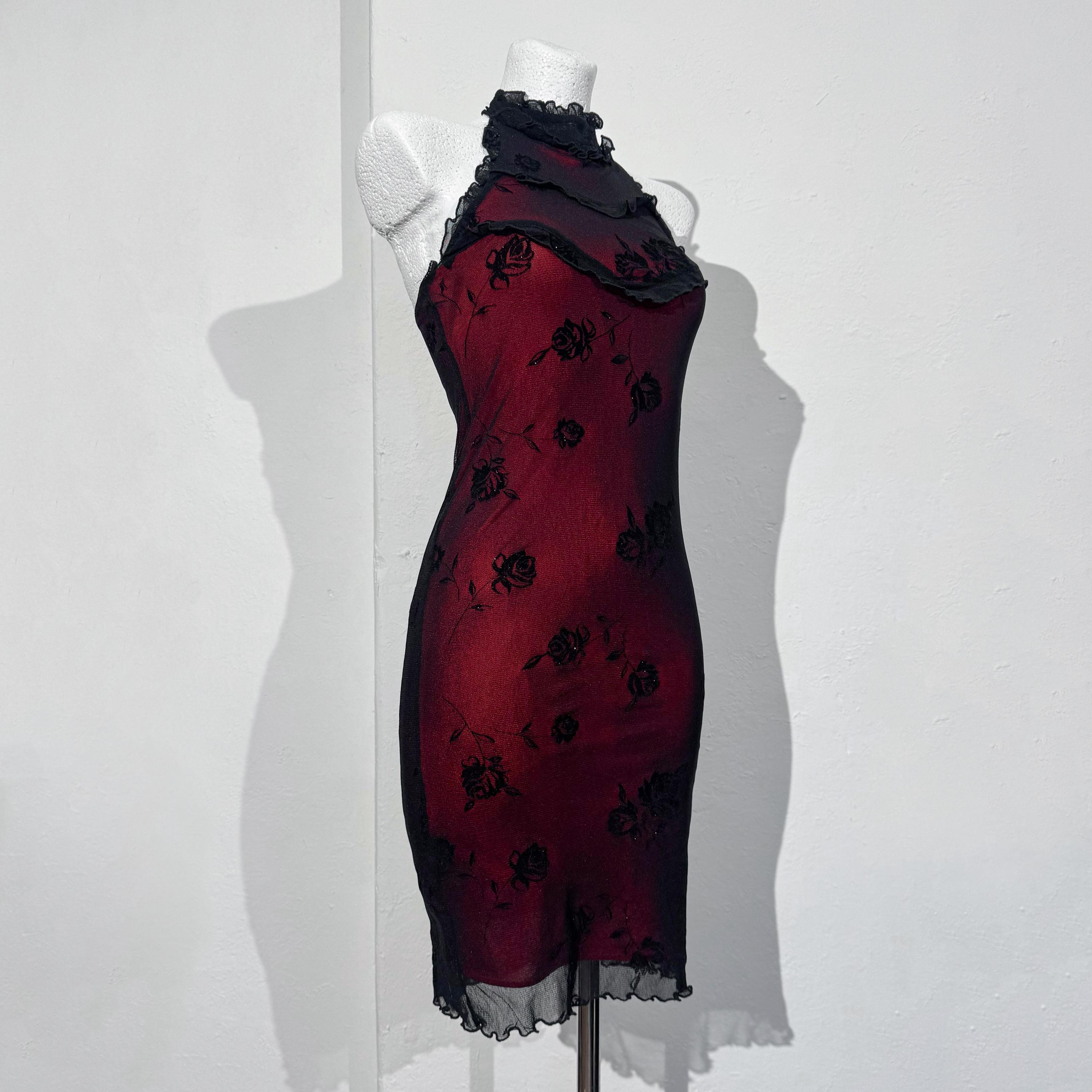 90s Red and Black Overlay Dress