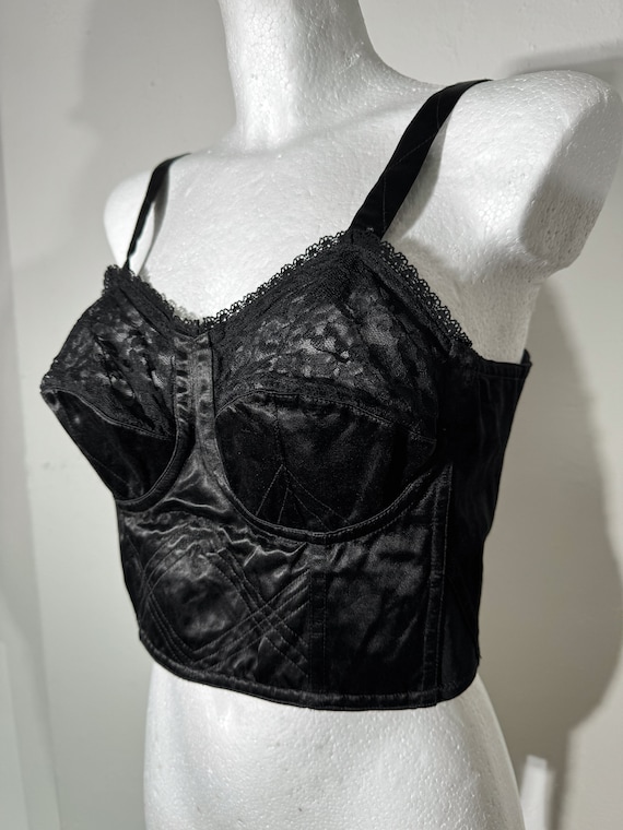Flirty black vintage satin longline bra, bustier … - image 2