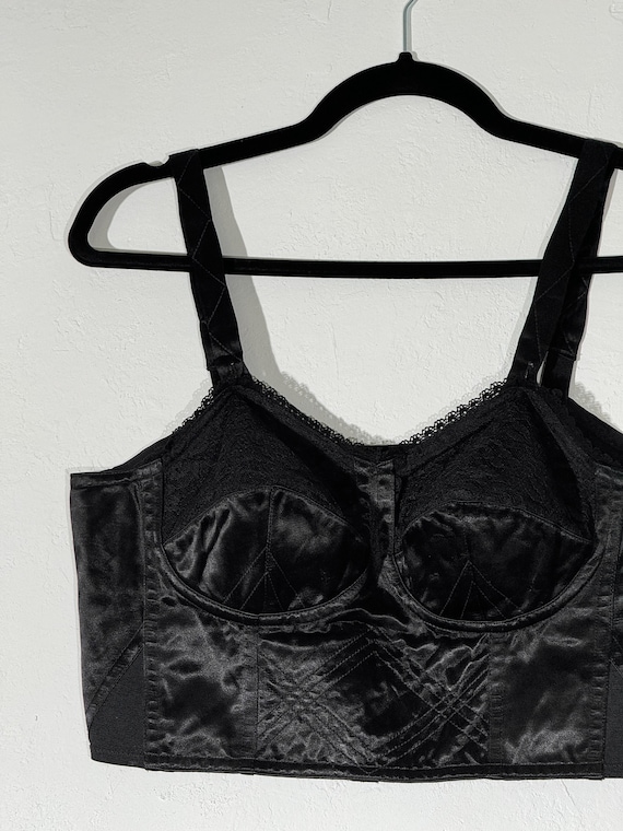 Flirty black vintage satin longline bra, bustier … - image 7