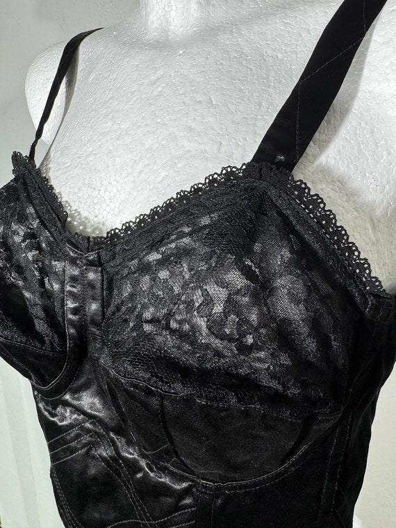 Flirty black vintage satin longline bra, bustier … - image 4