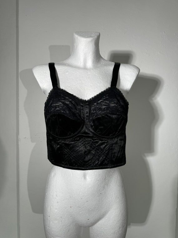 Flirty black vintage satin longline bra, bustier … - image 8