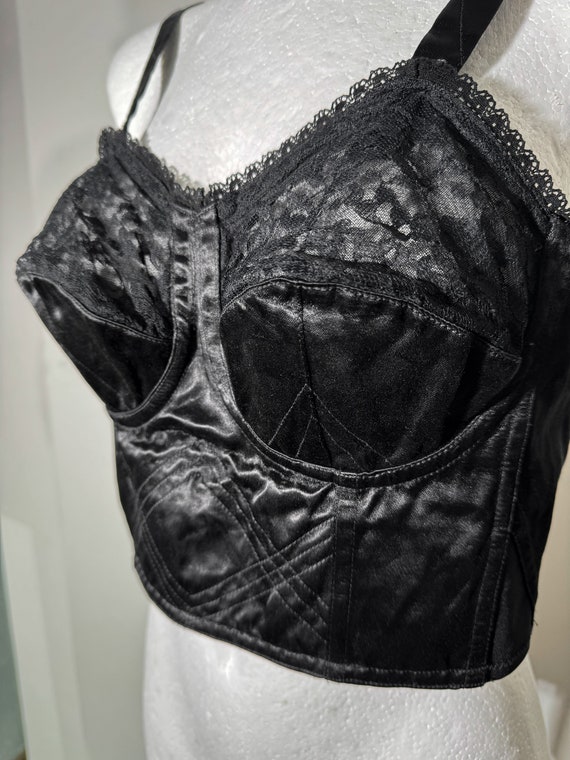 Flirty black vintage satin longline bra, bustier … - image 3