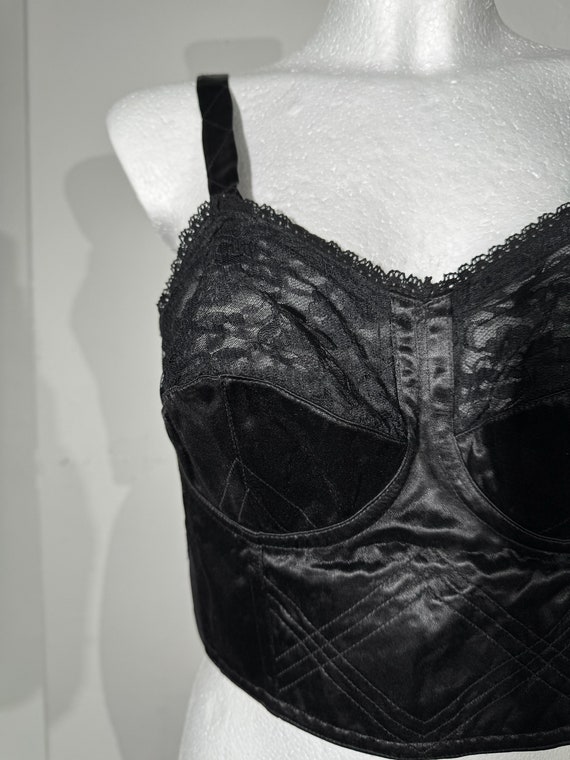 Flirty black vintage satin longline bra, bustier … - image 10