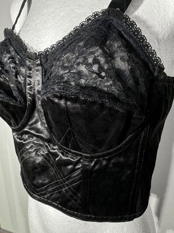 Flirty black vintage satin longline bra, bustier … - image 9