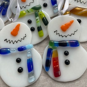 Fused Glass Snowman Ornament with Scarf